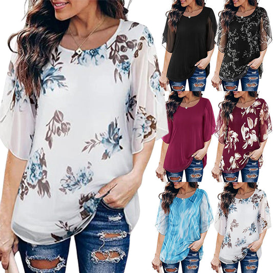 Lett topp i chiffong med flaggermusvingeermer for kvinner