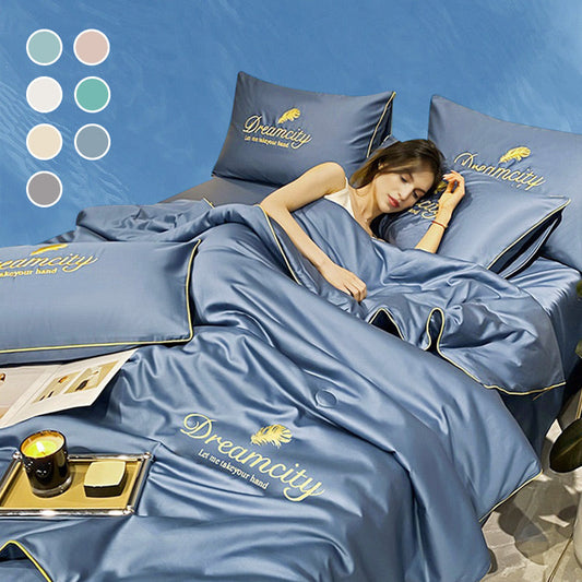 🎁Gjør deg klar for sommeren - ❄️ Vaskbar 、 avkjølende 4-delt seng er-silke linen🛏️