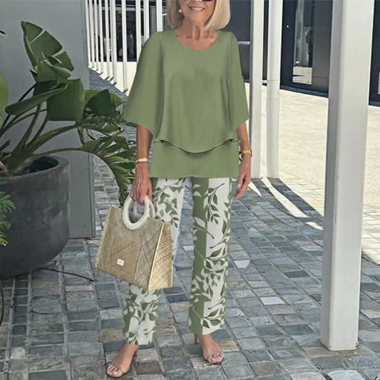 🔥 Sett med bukser med trykk og topp med rund hals