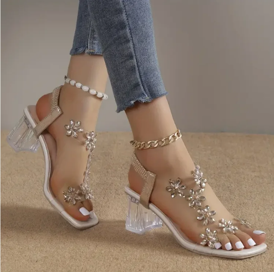 👠Blomst og rhinestone stilett sandaler for kvinner