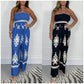 Trykt tube topp ermeløs jumpsuit