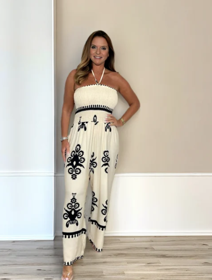 Trykt tube topp ermeløs jumpsuit