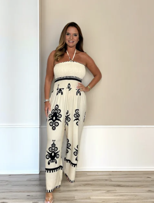 Trykt tube topp ermeløs jumpsuit