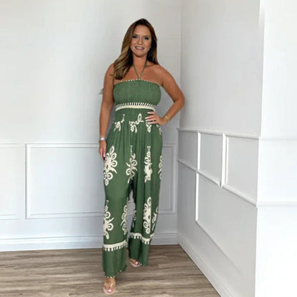Trykt tube topp ermeløs jumpsuit