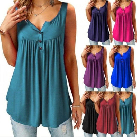 Comfy Loose Button Sleeveless Tank Top for Kvinner