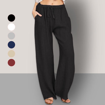 🔥 Plus Size sommerbukser med vide ben i ensfargede farger for kvinner