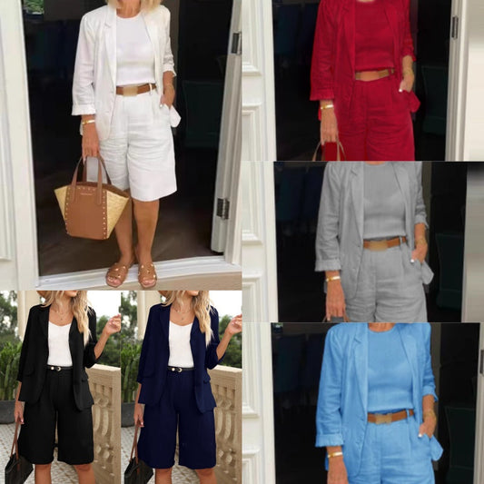 💕Elegant sett med shorts og blazer i lin for kvinner