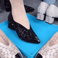 Hule sandaler i mesh med rhinestone og chunky hæl