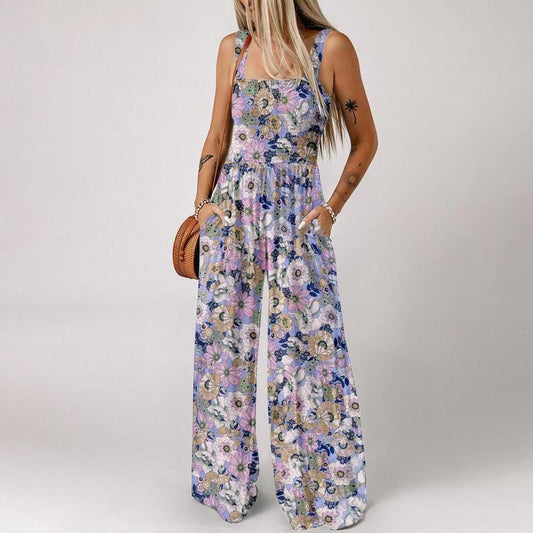 ⏳ Begrenset tid 50% avslag! 🍀Ermeløs jumpsuit med casual trykk for kvinner(Jo mer du kjøper, jo høyere rabatt)