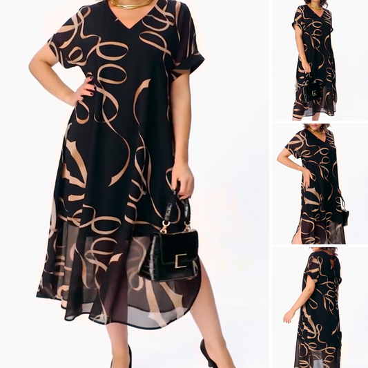 Flytende V-hals Midikjole