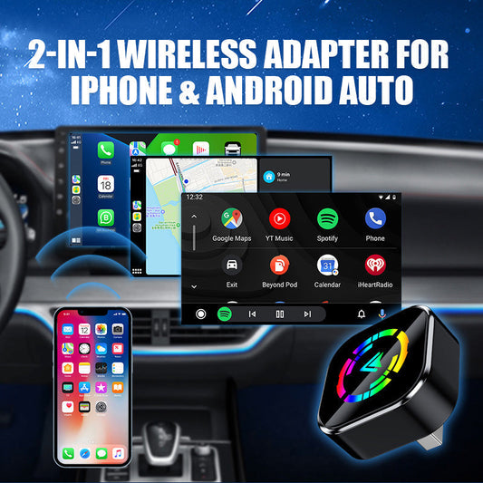 2-i-1 trådløs adapter for iPhone og Android Auto