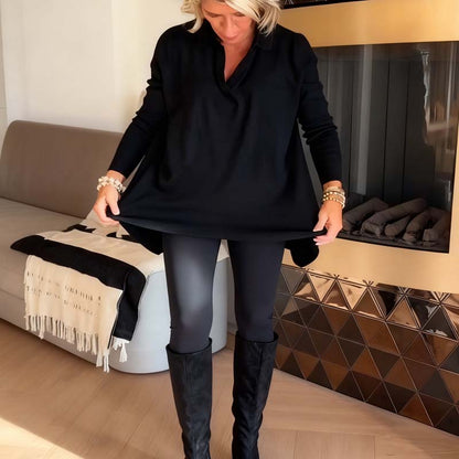 Avslappet Topp med Krage og Lange Ermer for Kvinner